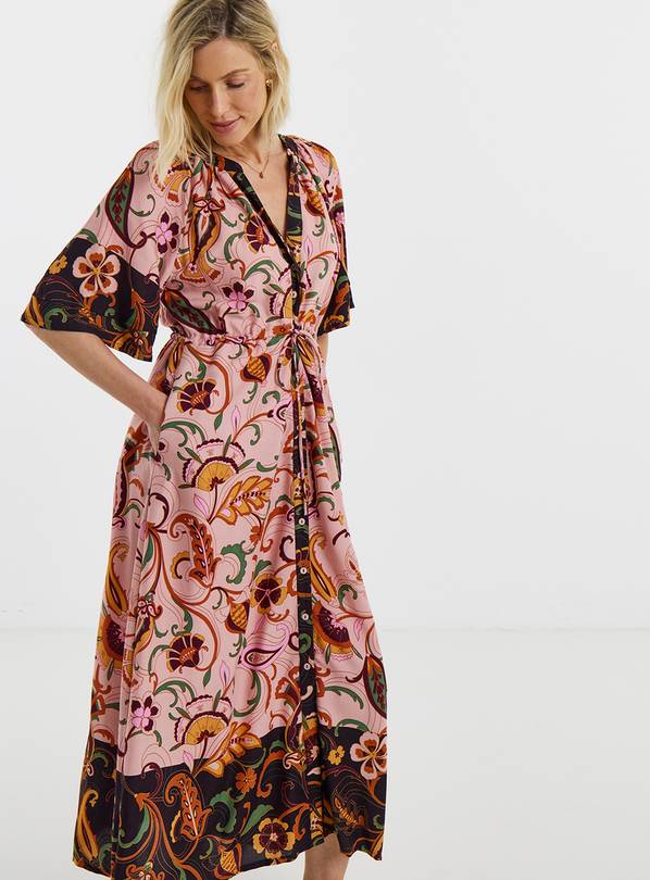 JD WILLIAMS Pink Floral Border Print Frill Sleeve Maxi Dress 18